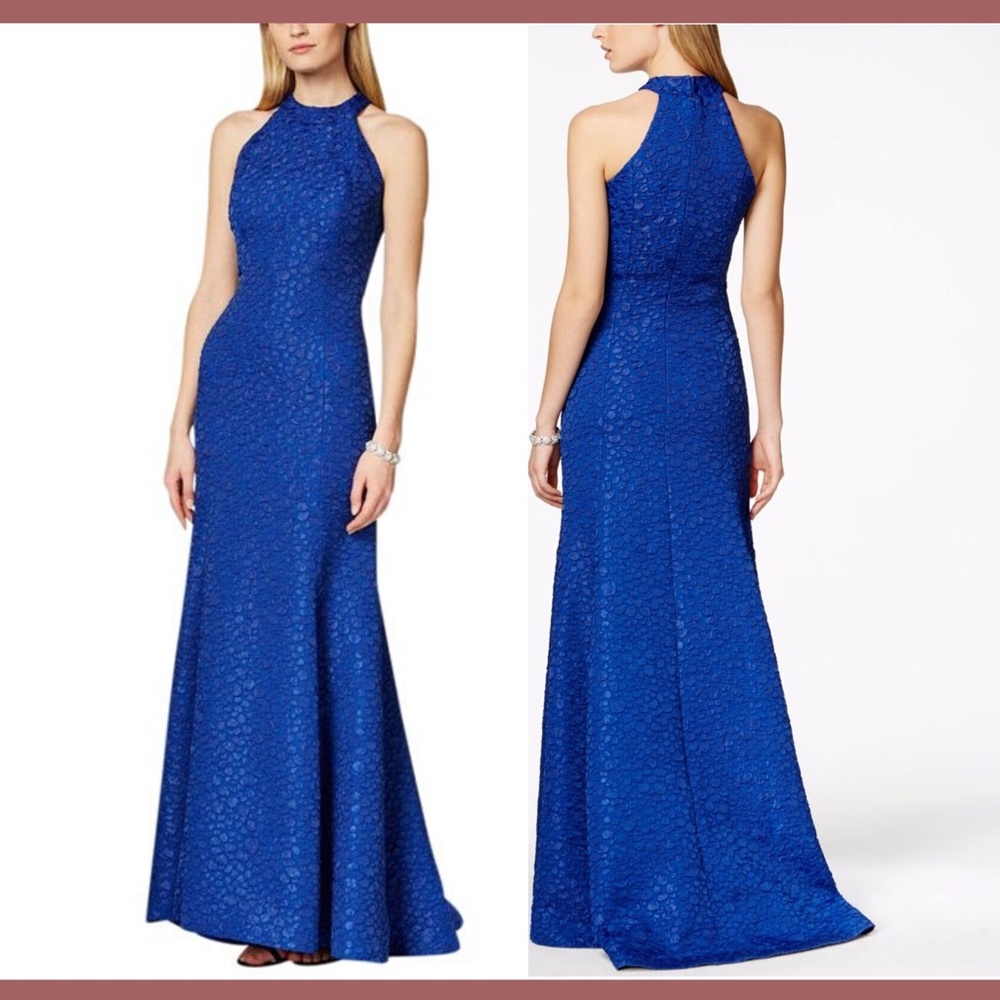 NWT $488 B Michael Pebble Textured Mermaid Gown in Blue‎ [SZ 14 ]